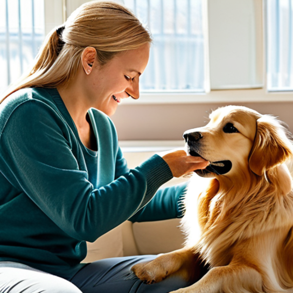 Dog Grooming Session**

"A golden retriever being gently brushed by its owner in a bright, sunlit living room. The owner is wearing casual, comfortable clothing. Dog brush is a high-quality, professional-looking grooming tool. A small pile of collected dog fur is visible. The dog appears relaxed and content. safe for work, appropriate content, fully clothed, professional, family-friendly, perfect anatomy, correct proportions, natural pose, well-formed hands, proper finger count, natural body proportions, high quality"

**