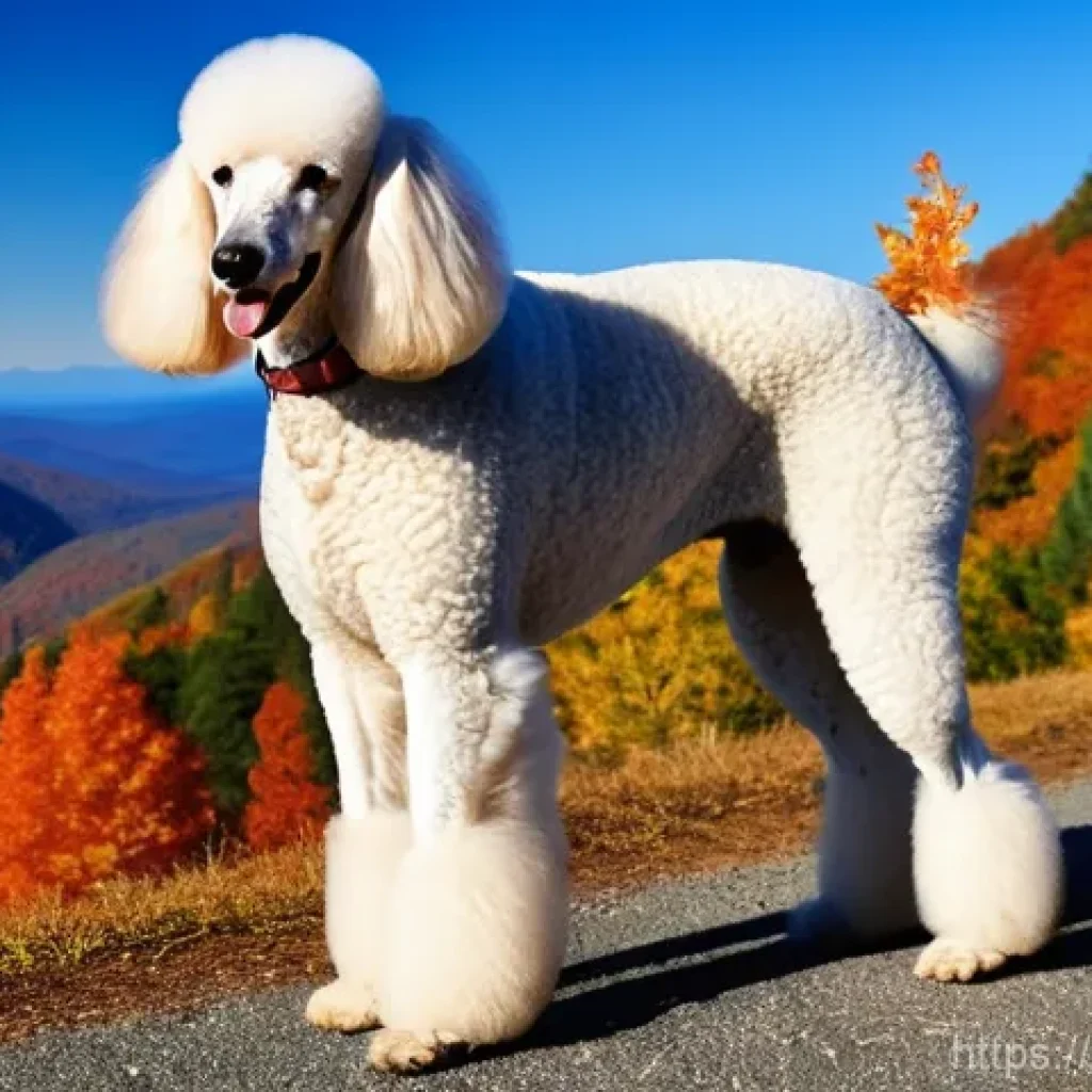 푸들 종류별 크기 비교 - **Prompt 1: Majestic Standard Poodle on a Mountain Trail**
    "A majestic, well-groomed Standard Po...