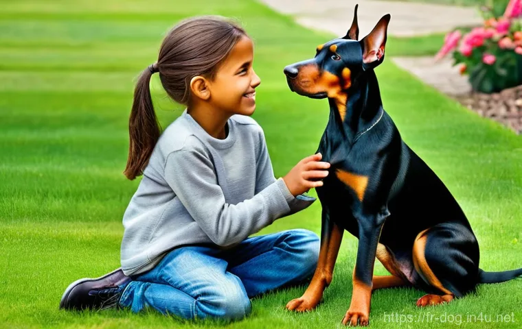 도베르만 훈련 난이도 - **Prompt 1: Gentle Giant with a Child**
    A highly detailed, realistic, and heartwarming image of ...