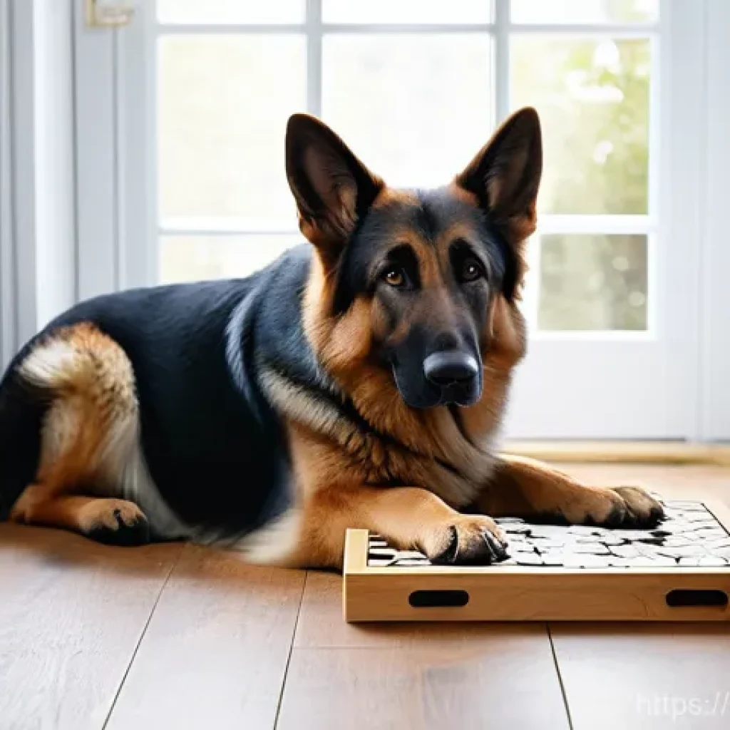 독일 셰퍼드의 지능 - **A German Shepherd exhibiting problem-solving intelligence with a puzzle toy.**
    "A highly intel...