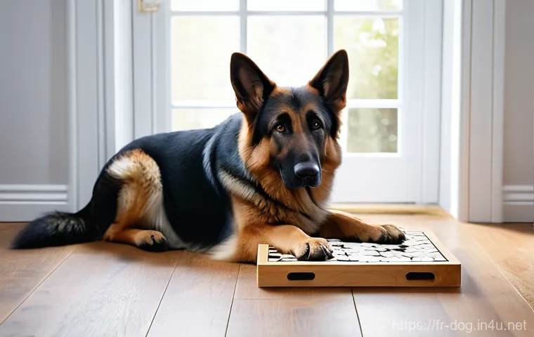 독일 셰퍼드의 지능 - **A German Shepherd exhibiting problem-solving intelligence with a puzzle toy.**
    "A highly intel...