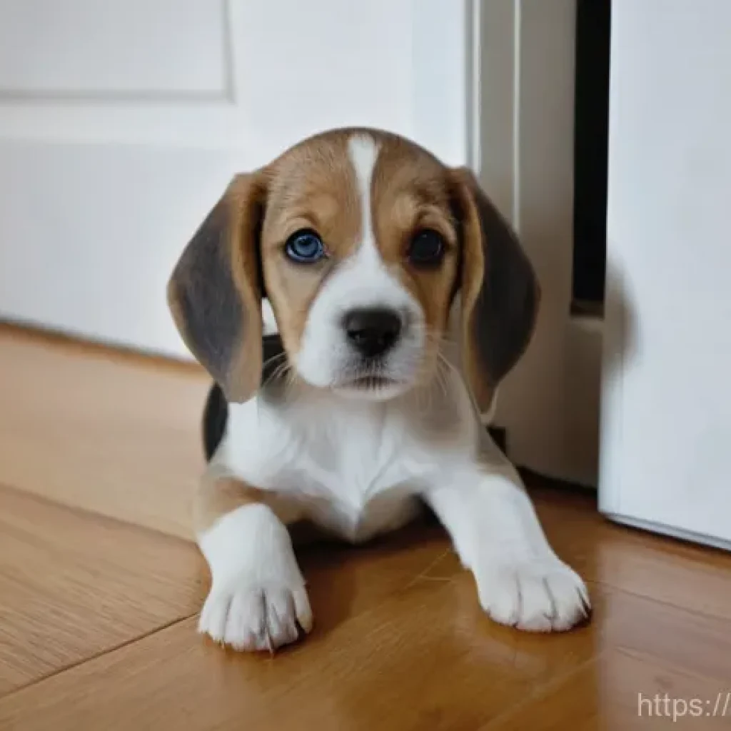 강아지 배변 훈련 - **Observing Puppy's Potty Signals:**
    "A heartwarming scene featuring a young, adorable Beagle pu...
