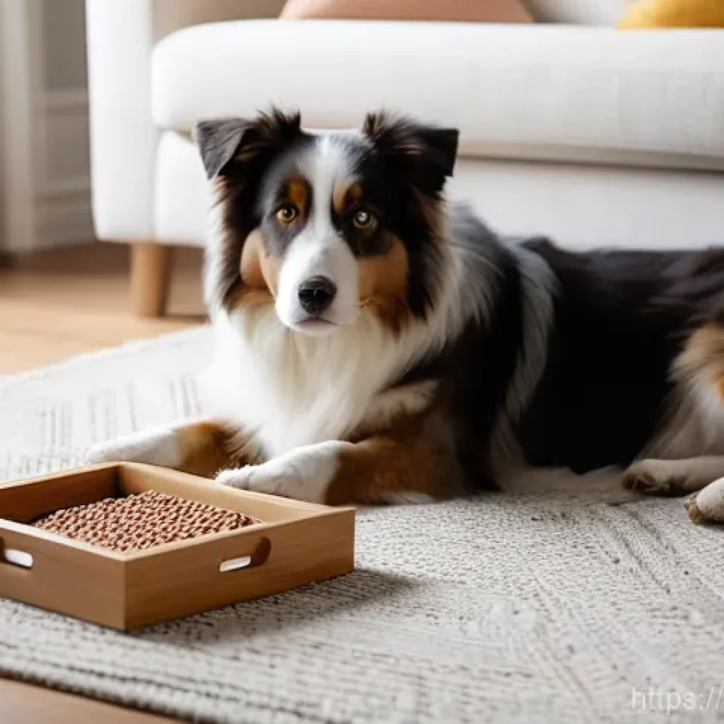 강아지 행동 문제 해결 - **Prompt:** A tranquil Australian Shepherd dog, approximately 2-3 years old, with soft brown and whi...