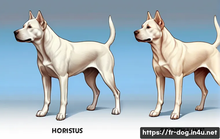 강아지 교배 준비 - A detailed scientific illustration of the canine estrous cycle phases, showing a female dog in diffe...