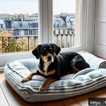 Home 20 강아지 분양 시 주의점 - A cozy and calm indoor corner designed for a newly adopted dog in a French apartment: soft cushioned...