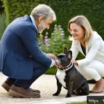 Home 18 강아지 주인 변경 절차 - A warm and inviting scene of a French suburban home garden where a middle-aged French couple is gent...